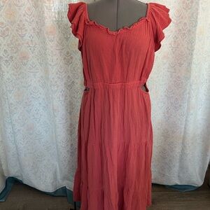 beachlunchlounge Coral Ruffle Sleeve Midi Dress